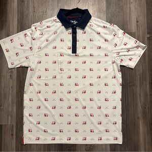 Walter Hagen White Polo with Navy Collar and Red Pattern
